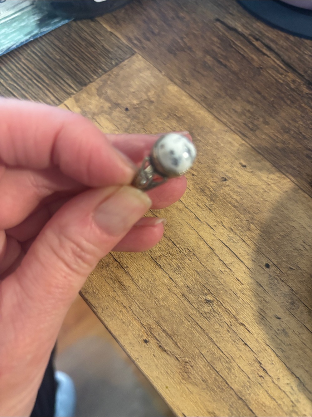 Silver Ring with White Marbled Stone - Women Jewelry